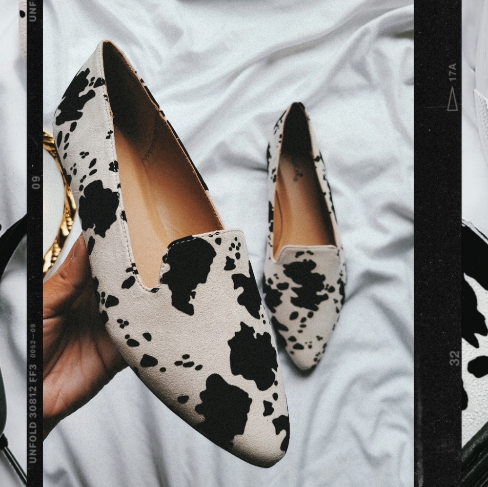 🚨The Dolly// cow print Flat vegan suede